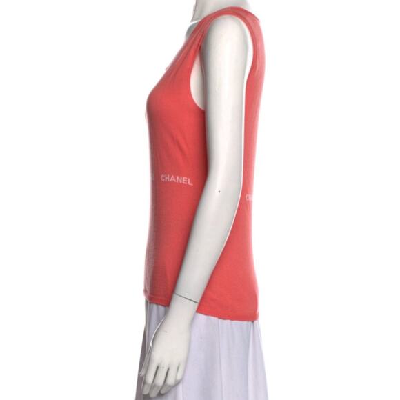 Cute Chanel Coral pink Logo Printed Sleeveless Top M sz - Picture 2 of 13